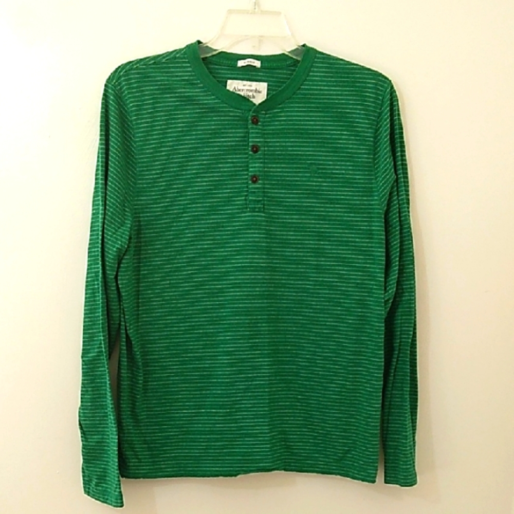 Abercrombie & Fitch‎ Kelly Green Striped Men's Henley Shirt Size XXL Muscle Fit
